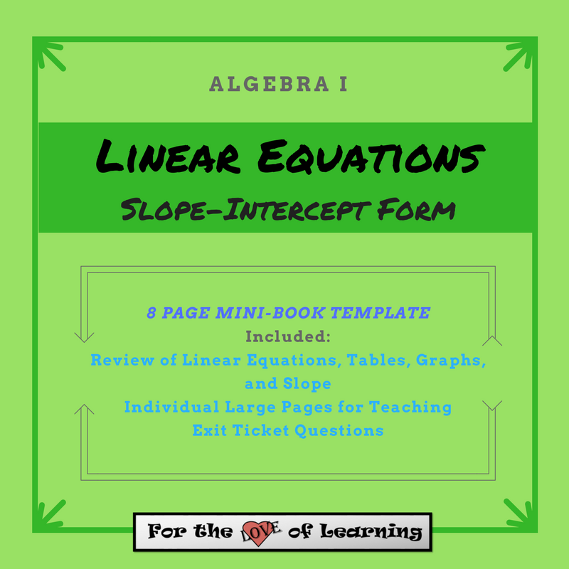 an 8 page mini book template to use with interactive journals -- slope intercept form of linear equations
