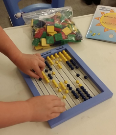 using the Right Start Curriculum -- N's first time using the abacus