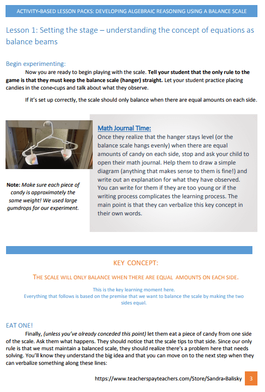 preview of activity based lesson pack on algebraic reasoning for Pre-K - 6th grade