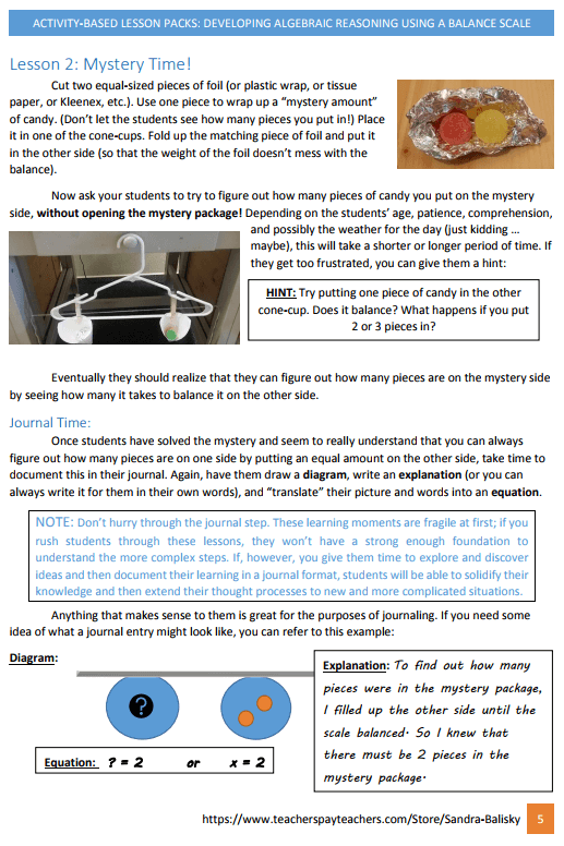 preview of activity based lesson pack on algebraic reasoning for Pre-K - 6th grade