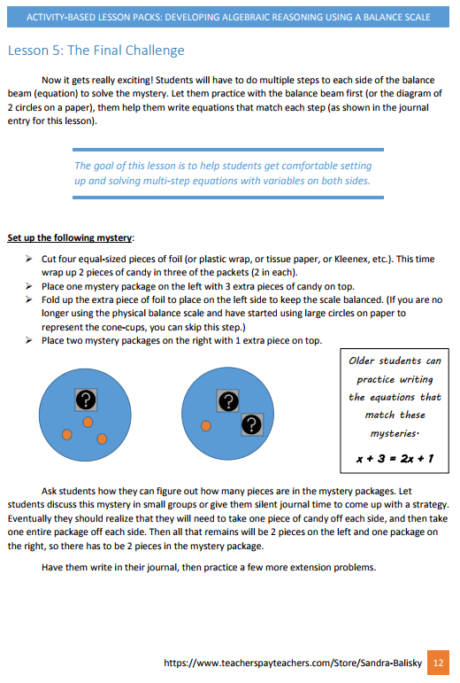 preview of activity based lesson pack on algebraic reasoning for Pre-K - 6th grade