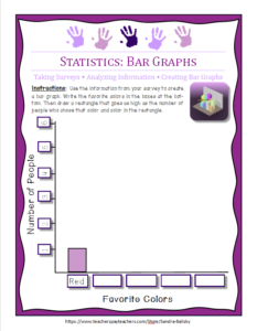 interactive math journal page for preschool, kindergarten, and first grade -- taking surveys and making bar graphs