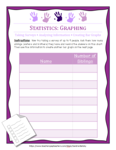 interactive math journal page for preschool, kindergarten, and first grade -- taking surveys and making bar graphs