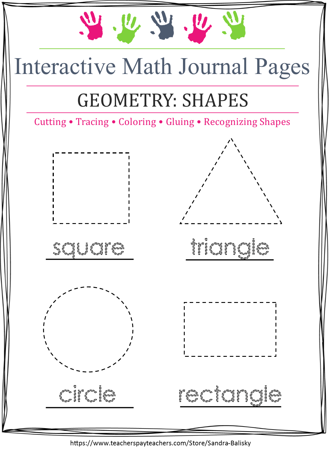 free printable shapes practice journal page for preschoolers to practice cutting out and learning about shapes