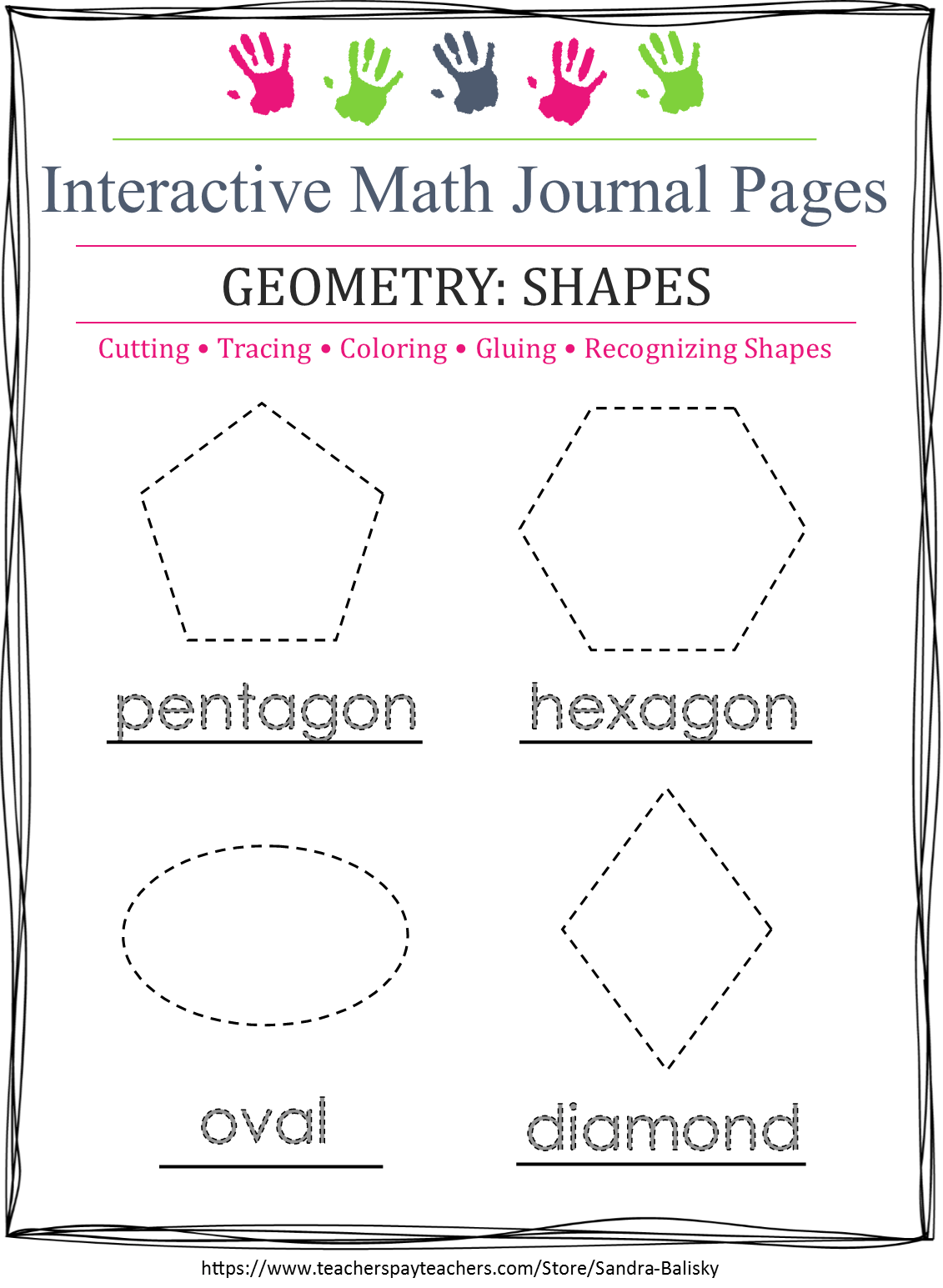free printable math journal page for preschoolers to practice cutting out and learning about shapes