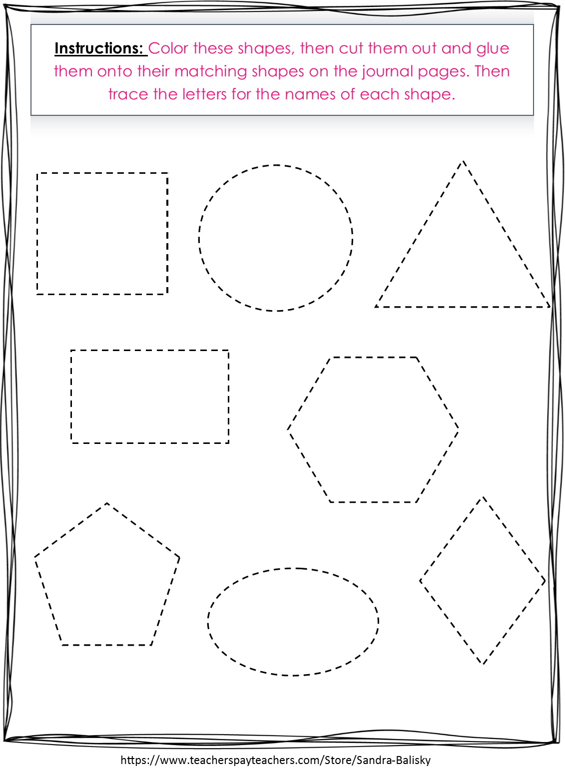 free printable math journal page for preschoolers to practice cutting out and learning about shapes