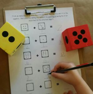 Preschool math with dice -- free printable math games for addition and probability