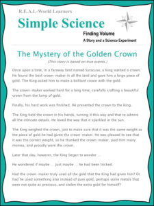 FREE PRINTABLE science experiment for finding volume using water -- differentiated for use with preschool through high school | great for science centers or math centers or multi-age homeschool groups - pg 1