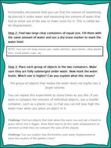 FREE PRINTABLE science experiment for finding volume using water -- differentiated for use with preschool through high school | great for science centers or math centers or multi-age homeschool groups - page 5