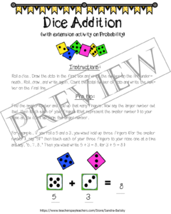 Preschool math with dice -- free printable math games for addition and probability