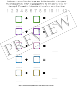 Preschool math with dice -- free printable math games for addition and probability