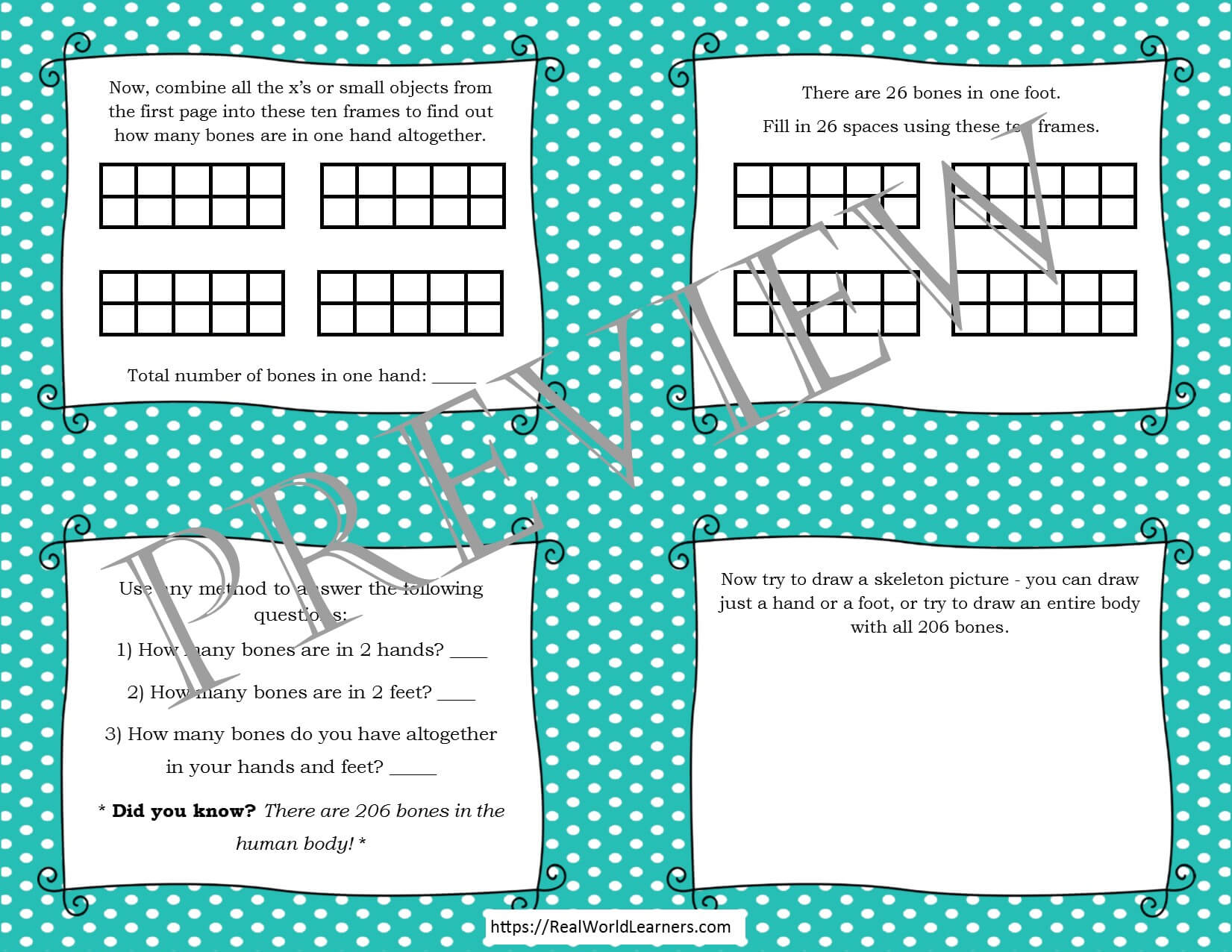 science skeleton math with ten frames preview page 3 (2)