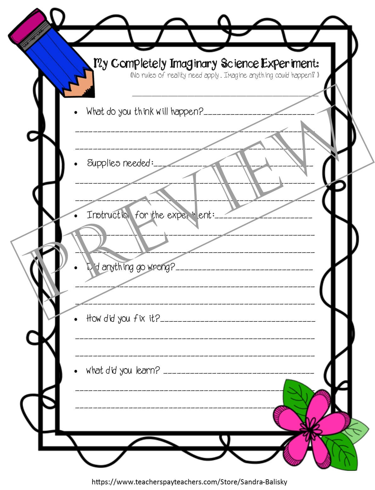 Storytelling prompts and templates with examples | Completely Imaginary Science Experiment | Set includes 4 free printable story forms to help encourage young children develop creative thinking skills