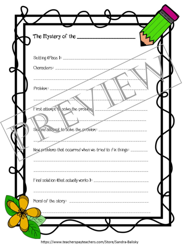Free printable set of creative writing story templates for kids Pre-K - 2nd grade (and up!). (page one -- a Mystery story)