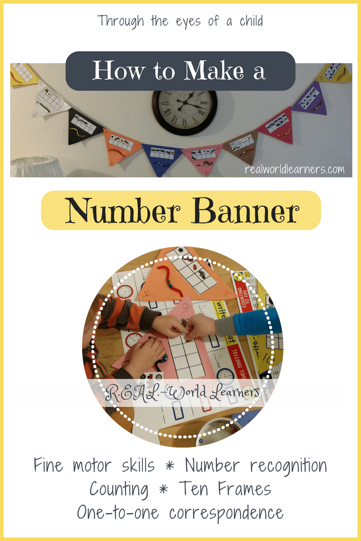 Preschool Number Activities | How to make a number banner with ten frames, beads, stickers, and pipe cleaners | fine motor skills, number recognition, counting, ten frames, one-to-one correspondence