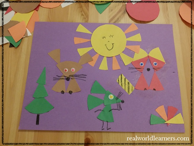 Paper crafts with kids | Cut up circles into fraction pieces and use them to make geometric designs or creative creatures. | mom's designs