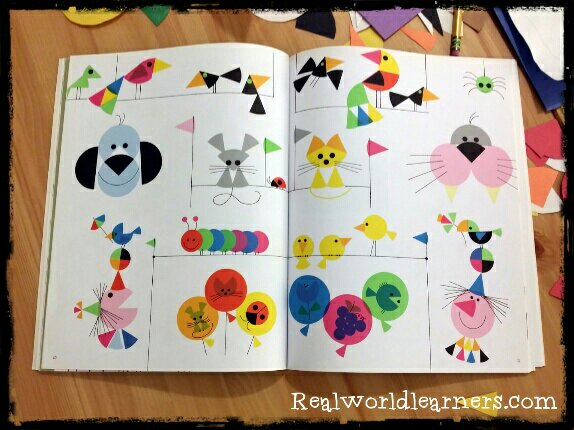 Paper crafts with kids | Cut up circles into fraction pieces and use them to make geometric designs or creative creatures. | Picture Pie by Ed Emberley