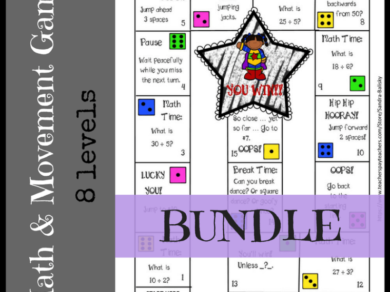 Math game board | Math and Movement | 8 different game boards in the complete set (also sold individually) covering basic addition through double-digit division