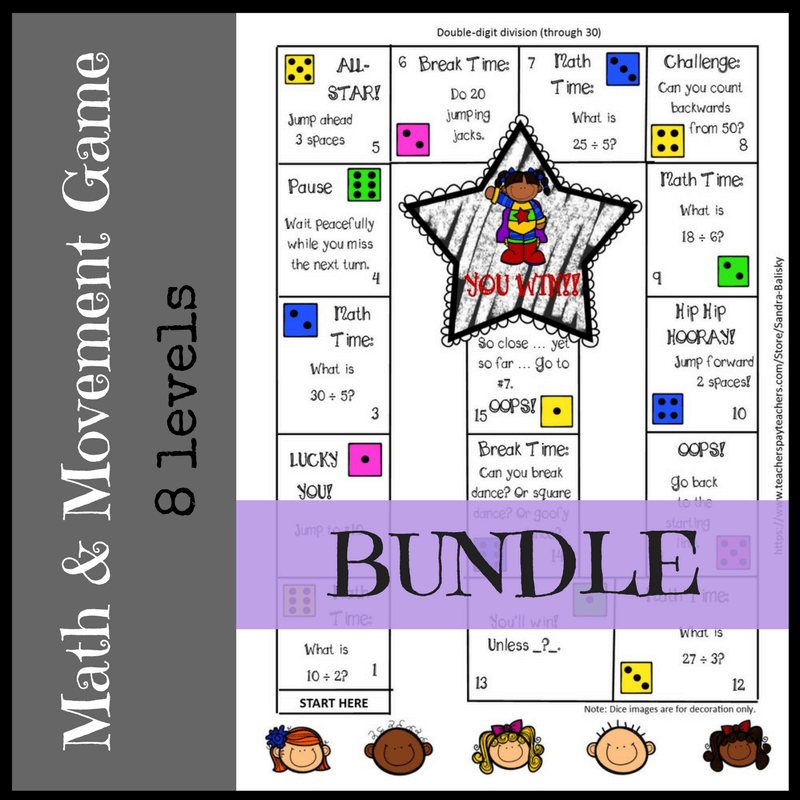 Math game board | Math and Movement | 8 different game boards in the complete set (also sold individually) covering basic addition through double-digit division
