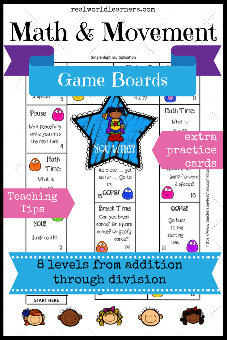 Math game board | Math and Movement | 8 different game boards in the complete set (also sold individually) covering basic addition through double-digit division