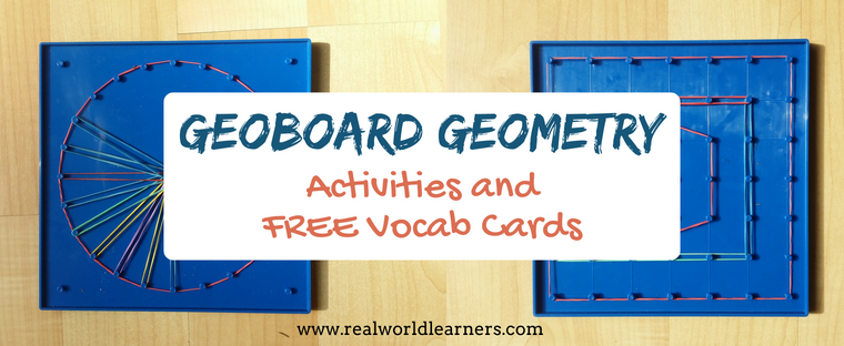 FREE PRINTABLE - Geoboard Geometry - activities and vocab cards to help kids learn fundamental Geometry concepts using a geoboard