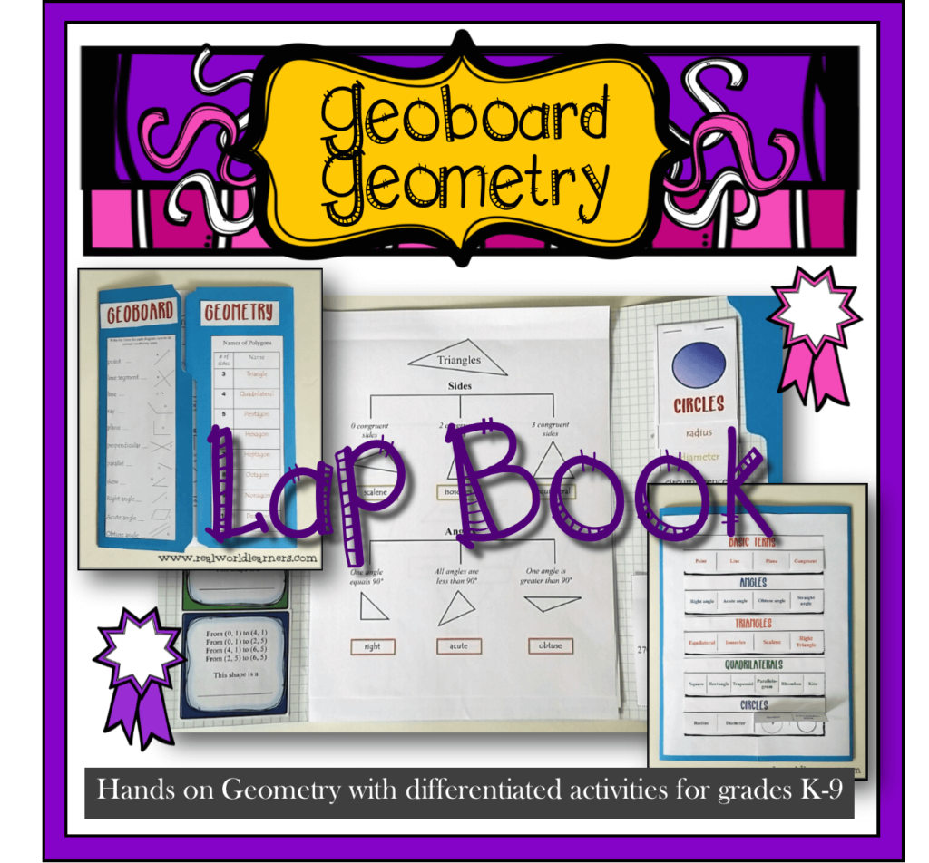 Geoboard Geometry Activities - a lap book with differentiated activities for grades k - 9