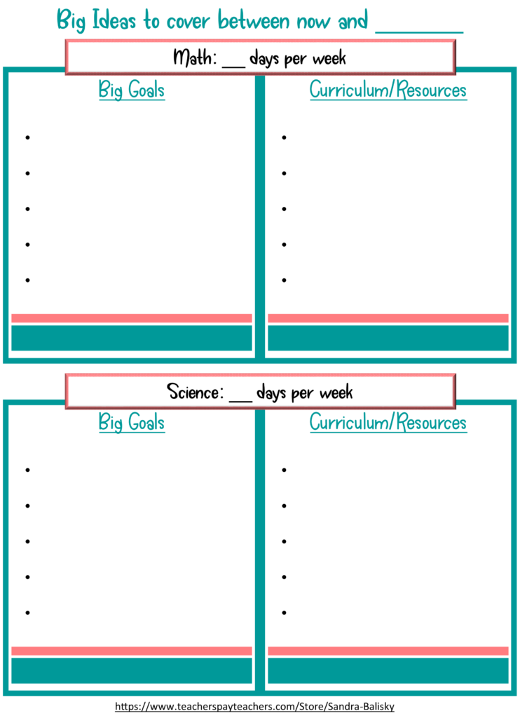homeschool planner - year-at-a-glance goals