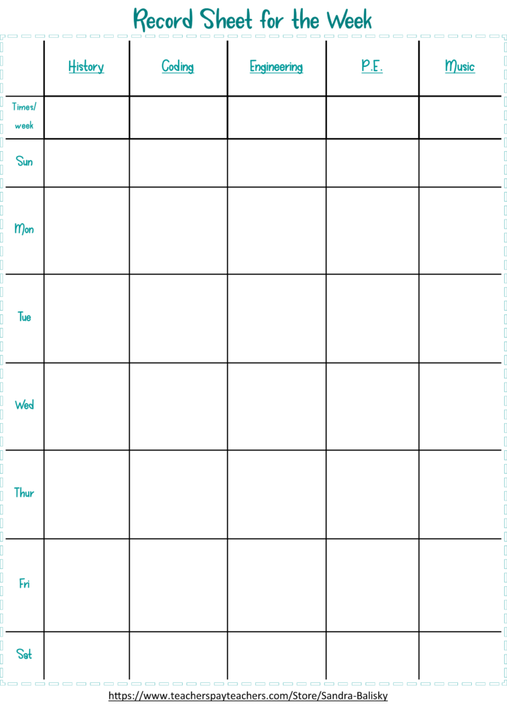 homeschool planner - weekly record sheet