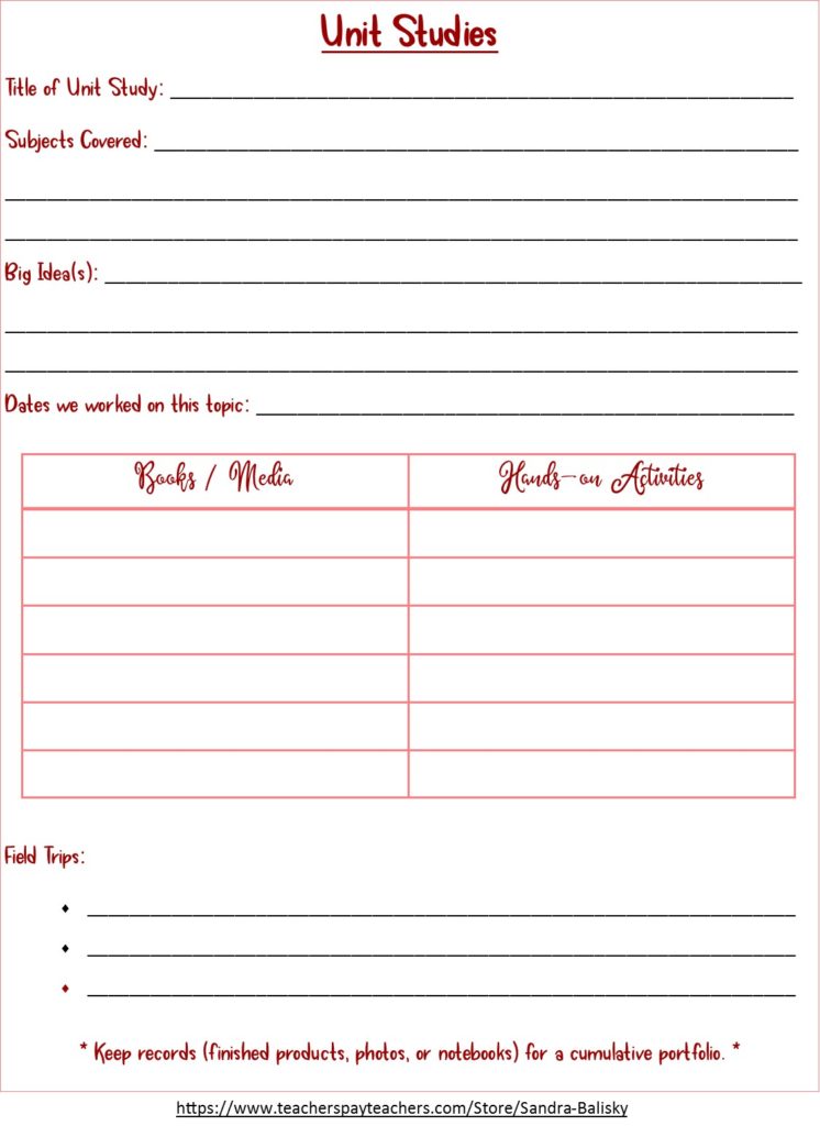 homeschool planner - unit studies