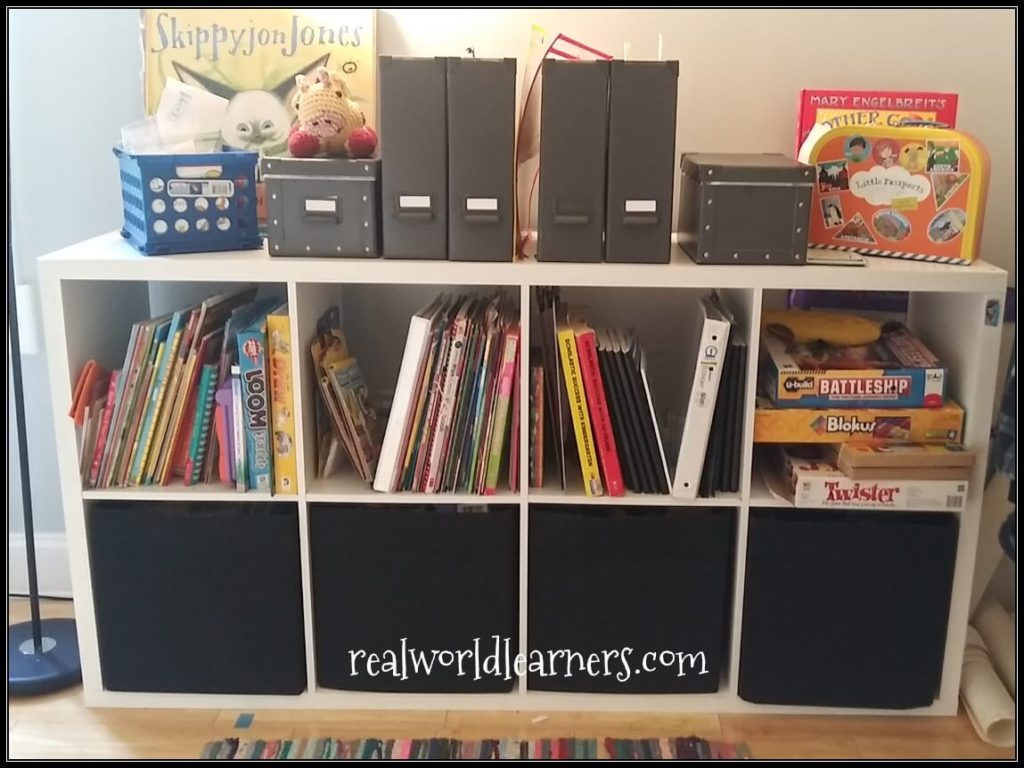 homeschool room tour - activity books and toys
