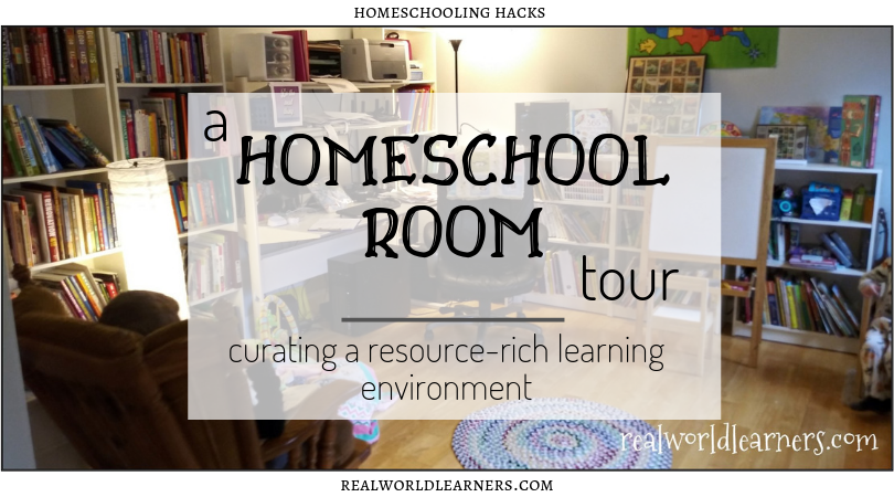 This homeschool room tour highlights ways that we've worked to create a non-traditional, resource-rich learning environment to foster a love for learning. #homeschoolroom #loveoflearning #homeschoolinghacks #homeschoolhelps #organization #realworldlearners